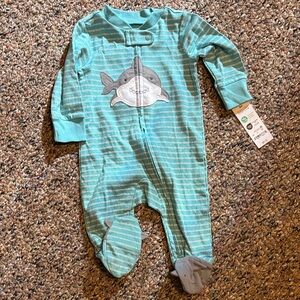 Aqua Shark Print Kids Footie Pajamas
